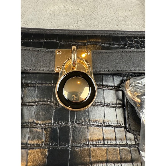 Dasein Black Croc Embossed Satchel Handbag Gold Accent Chain Strap New - Picture 3 of 12